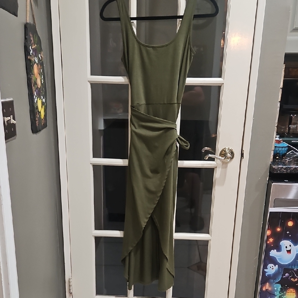 Chic Asymmetrical Olive Dress